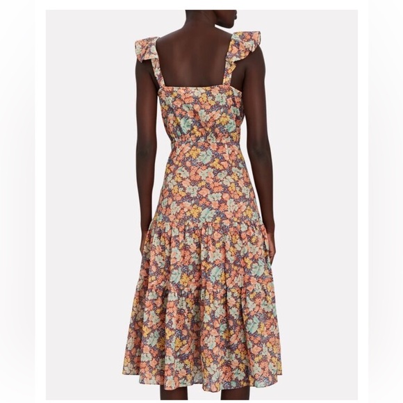 Veronica Beard Malgosia Floral Print Button Front Ruffle Midi Dress Sz 6 Cotton - Picture 3 of 16